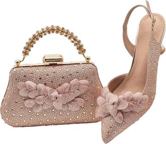 Generic Rhinestoness Heels Handmade Petal Pointed Toe Italian Shoes Bag Set Wedding Evening