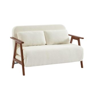 Sweeek Sofá cama convertible en borreguito y madera teñido nogal, 2 plazas