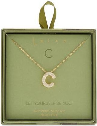 Leith Pavé Cubic Zirconia Initial Pendant Necklace in C- Clear- Gold at Nordstrom Rack