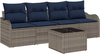 vidaXL Conjunto De Sof&aacute; De Jard&iacute;n 5 Uds. Gris Rat&aacute;n Sint&eacute;tico Vidaxl