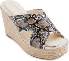 DKNY Maryn Snakeskin Embossed Platform Wedge Sandal in Sepia Multi at Nordstrom Rack, Size 8.5