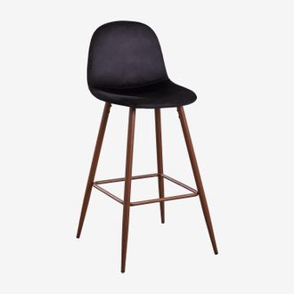 Sklum Sklum - Pack De 2 Taburetes Altos En Terciopelo Glamm Negro Madera Oscura