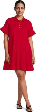 Lands End Plus Size Poplin Flutter Sleeve Knee Length Popover Dress in Compass Red at Nordstrom, Size 1X