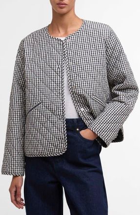 Barbour Cashel Collarless Quilted Jacket in Navy Gingham/Dark Navy at Nordstrom, Size 10 Us