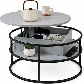 Relaxdays Relaxdays Mesa Centro Regulable En Altura Con Almacenaje, 46x80 Cm (h X D), Tapa Elevable, Mdf/metal, Gris/negro