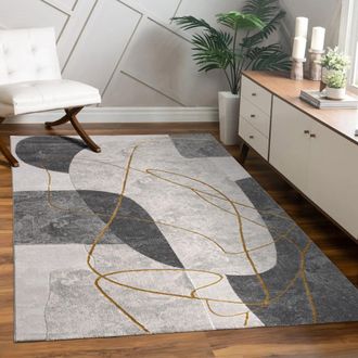 Paco Home Alfombra Salon De Habitacion Pelo Corto Motivo Floral Arco&iacute;ris Geometrico Gris, 120x160 Cm - Paco Home