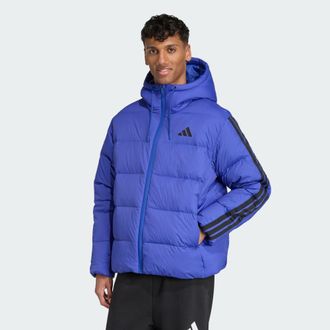 adidas Mens Essentials Climawarm 3-Stripes Puffer Down Hooded Jacket - Sapphire - Size X-Large