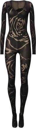 Wolford Sheer-matt Rozenpatroon Catsuit - Dames - Jumpsuits - Zwart - L - Wol - Jumpsuits & Playsuits