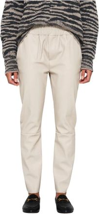 10 Days Cropped Jogger Broek met Faux Leren Look - Dames - Slim Fit Broeken - Beige - S - Leer - Broeken