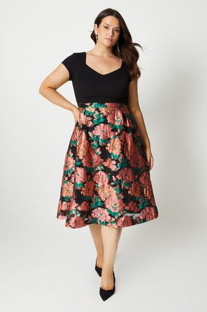 Coast Plus 2 In 1 Midi Dress With Ponte Top & Jacquard Skirt