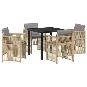 Berkfield Home 5 Piece Garden Dining Set with Cushions Beige Poly Rattan