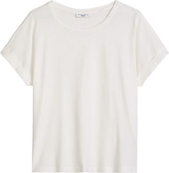 Marc O'Polo Denim T-Shirt MARC OPOLO DENIM, Damen, Gr. XL, silky wei&szlig;, Jersey, Obermaterial: 100% Baumwolle, relaxed fit normal, Rundhals, Umschlagbund, Shirts T-Shirt,