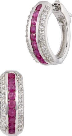Savvy Cie Jewels Stone Hoop Earrings in Silver/Ruby at Nordstrom Rack
