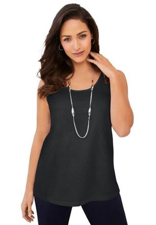 Jessica London Stretch Cotton Horseshoe Neck Tank in Black at Nordstrom, Size 16
