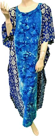 Generic Coolkaftan FIJI Womens 100% Cotton Summer Kaftan Dresses Beach Holiday Boho Bohemian Floral Swimwear Bikini Robe Batwing Loungewear (Standard, Blue)