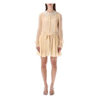 Self Portrait Short Dresses, female, Beige, Size: S Pleated Mini Dress