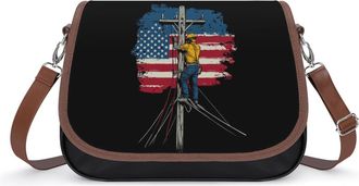 Generic Lineman U.S. Flag Small Womens Crossbody Bags Shoulder Handbag with Adjustable Strap for Travel