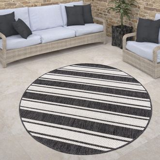 Paco Home Paco Home Alfombra Interior Y Exterior Redonda Balcon Terraza Cocina Geometrico Moderna &Oslash; 200 Cm Redon, Antracita-blanco