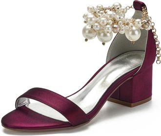 Miyoopark Comfortable Wedding Shoes for Women Block Low Heel Evening Sandals M536 Burgundy UK 4.5