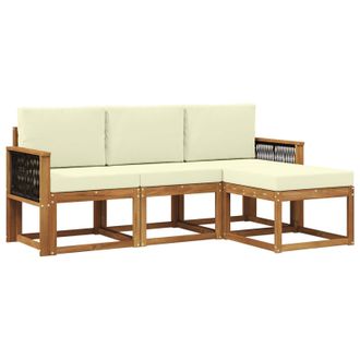 vidaXL Conjunto De Sof&aacute;s De Exterior Con Coj&iacute;n 4 Pcs Natural Y Crema Vidaxl