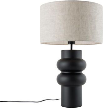 QAZQA Dise&ntilde;o L&aacute;mpara De Mesa De Dise&ntilde;o Con Pantalla De Tela Negra Gris Claro 35 Cm - Alisia Cer&aacute;mica /textil Redonda Adecuado Para Led Max. 1 X 40 Watt - Qa