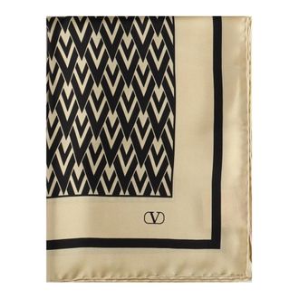 Valentino Garavani Zijden Sjaal met V-patroon en Franjes - Dames - Zijden sjaals - Veelkleurig - ONE Size - Accessoires