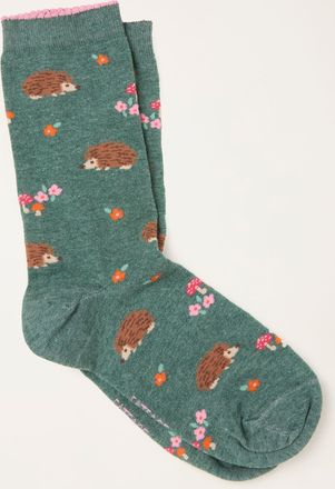 Fat Face FatFace Green Hedgehog Socks