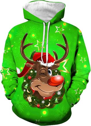 Generic Mens Hoodie Christmas Costume Christmas Hoodies Men Women Funny 3D Print Patterns Sweatshirt Pullover Couples Xmas Party Cool Tracky Hooded Sweatshirt