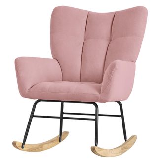 ML Design Ml-design - Mecedora Con Funda De Rizo Rosa Tumbona Con Gu&iacute;as De Madera Sill&oacute;n Ergon&oacute;mico Reclinable Con Reposabrazos Dise&ntilde;o Elegante Mueble Tapizado 