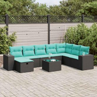 vidaXL Vidaxl Set De Sof&aacute;s De Jard&iacute;n Con Cojines 9 Pzas Rat&aacute;n Sint&eacute;tico Negro