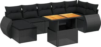 vidaXL Set De Sof&aacute;s De Jard&iacute;n 8 Piezas Y Cojines Rat&aacute;n Sint&eacute;tico Negro Vidaxl