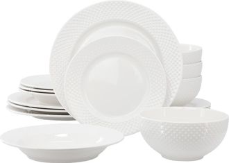 Elama Kim 16 Piece Hobnail Double Bowl Porcelain Dinnerware Set in White at Nordstrom
