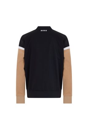 HUGO BOSS Mens Technical Zip-Up Hoodie Black Polyester Top