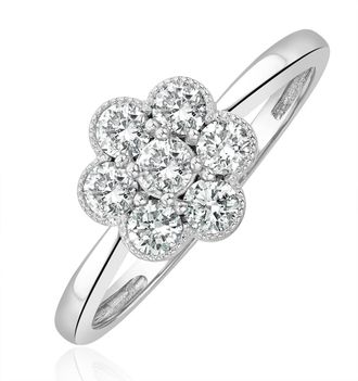 The Diamond Store Lab Diamond Flower Ring 0.50ct H/Si in 9K White Gold