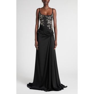 Alexander McQueen Embellished Draped Crepe Gown in Black at Nordstrom, Size 40