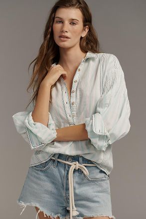 Pilcro Cotton Relaxed Henley Buttondown Shirt