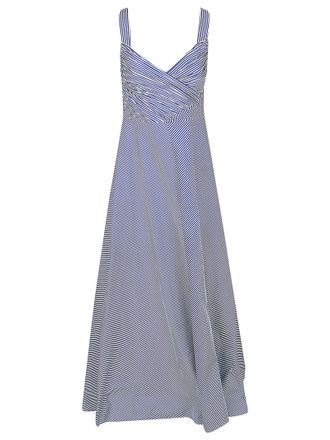 Ralph Lauren Crisscross-Back Striped Midi Dress with Flared Skirt