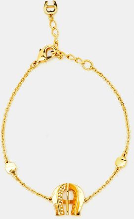 Aigner Crystal Logo Gold Tone Chain Bracelet