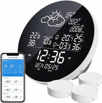 OEM Estaci&oacute;n Meteorol&oacute;gica Wifi Giratoria, Term&oacute;metro Inal&aacute;mbrico Para Interiores Y Exteriores Con 3 Sensores Exteriores Y Pantalla Lcd