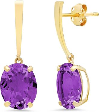 MAX + STONE 14k Yellow Gold Solitaire Oval-Cut Gemstone Drop Earrings (10x8mm)