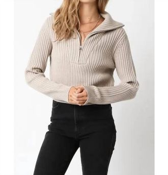 Olivaceous Averie Sweater Top In Khaki