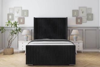 Sloomy Camden Naples Frame-Mattress-50 Upholstered Wingback Headboard in Black | Size: Single