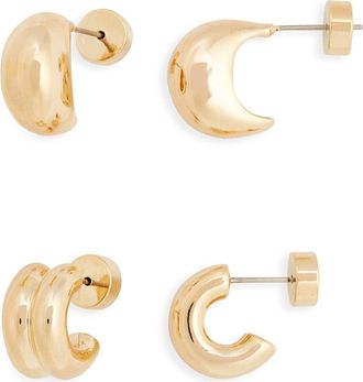 Nordstrom Demi Fine Set of 2 Wide Hoop Earrings in 14K Gold Plated at Nordstrom