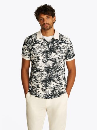 Tommy Hilfiger Poloshirt TOMMY HILFIGER ALL OVER PRINT LINEN REG POLO, Herren, Gr. S, blau (desert sky, ivory petal), Jersey, Obermaterial: 75% Baumwolle, 25% Leinen