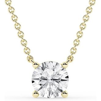 Grown Brilliance 1 Carat Round Lab Grown Diamond Pendant Necklace in 10K Yellow Gold, 18 Cable Chain, Lobster Clasp, G Color, SI Clarity