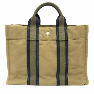 Herm&egrave;s Khaki Cotton Canvas Tote Bag (Pre-Owned)
