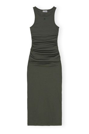 Ganni Green Soft Cotton Rib Tank Top Long Dress - Size S Organic