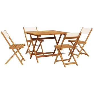 vidaXL Set De Comedor De Jard&iacute;n 5 Pzas Tela Madera Maciza Blanco Crema Vidaxl
