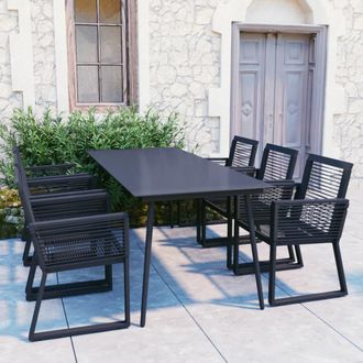 vidaXL Juego De Comedor Para Jard&iacute;n 7 Piezas Rat&aacute;n Pvc Negro Vidaxl