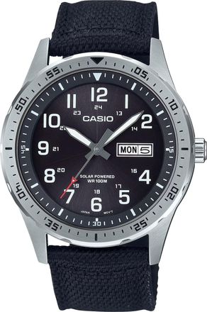 Casio Mens Black Dial Solar Stainless Steel Fabric Watch - MTP-S120L-1AVCF